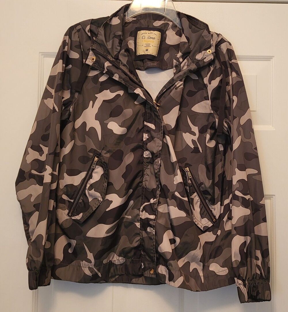 Women’s "Ci Sono Original' Lightweight Camouflage Rain Jacket w/Hood Sz M